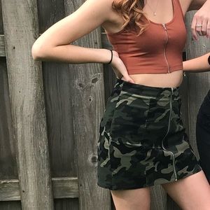 Corduroy camo mini skirt